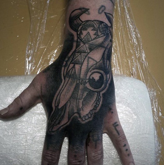 Cool Bull Skull Hand Tattoos For Guys