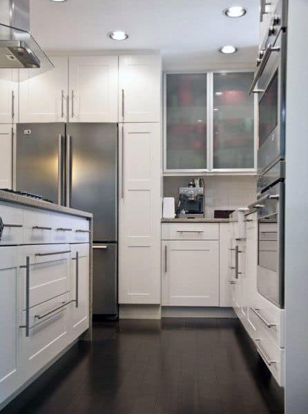 white kitchen cabinets with frosted glass