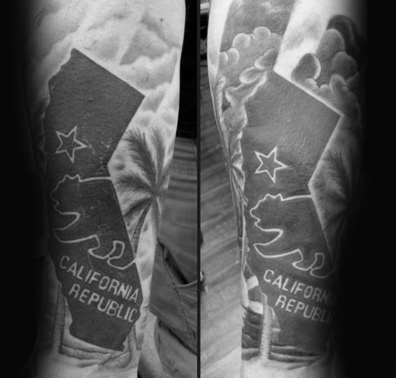 Cool California Republic Mens Black And Grey Shaded Tattoos