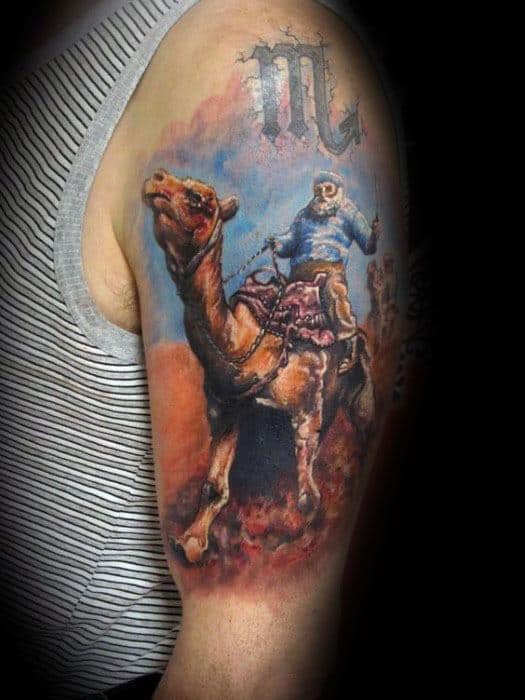 Cool Camel Rider Mens Half Sleeve Tattoo Designs