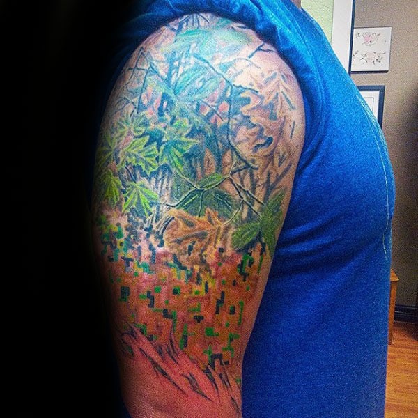 Cool Camouflage Disguise Mens Half Sleeve Digital And Nature Tattoo