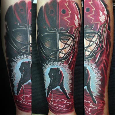 Cool Canada Hockey Themed Mens Full Forearm Tattoos