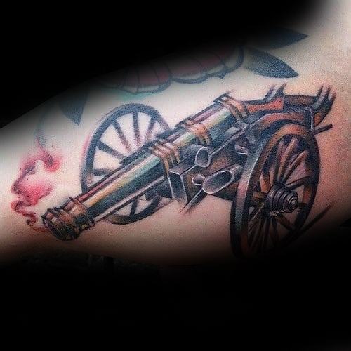 Cool Cannon Tattoo Design Ideas For Males On Inner Arm Bicep