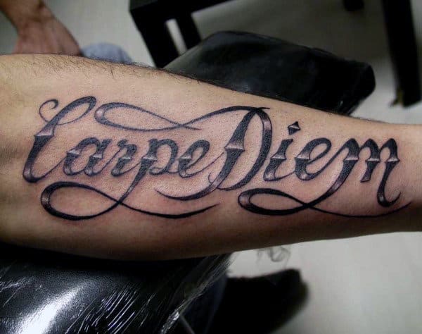 Cool Carpe Diem Guys Outer Forearm Tattoo Ideas