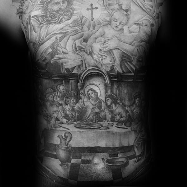 Cool Catholic Last Supper Guys Religious Full Chest Tattoos