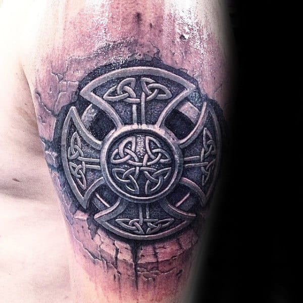 Cool Celtic Knot Stone Male Arm Tattoo
