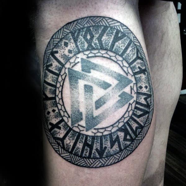 Cool Celtic Symbol Rune Viking Mens Thigh Tattoo Ideas