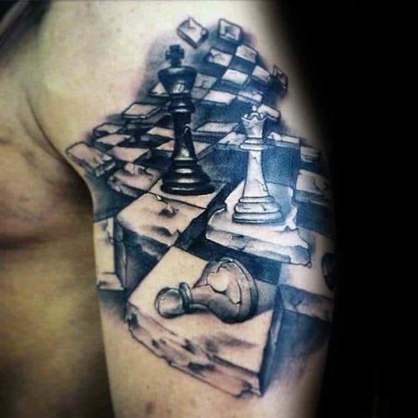 Cool Checkered Chess Board With King Piece Mens Arm Tattoos