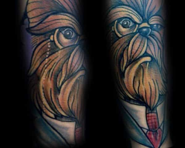 Cool Chewbacca With Suit Mens Forearm Sleeve Tattoo