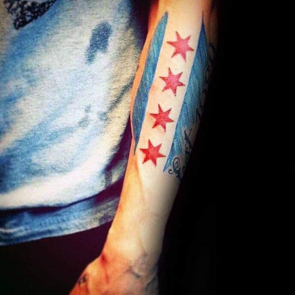 Cool Chicago Flag Forearm Tattoo On Man