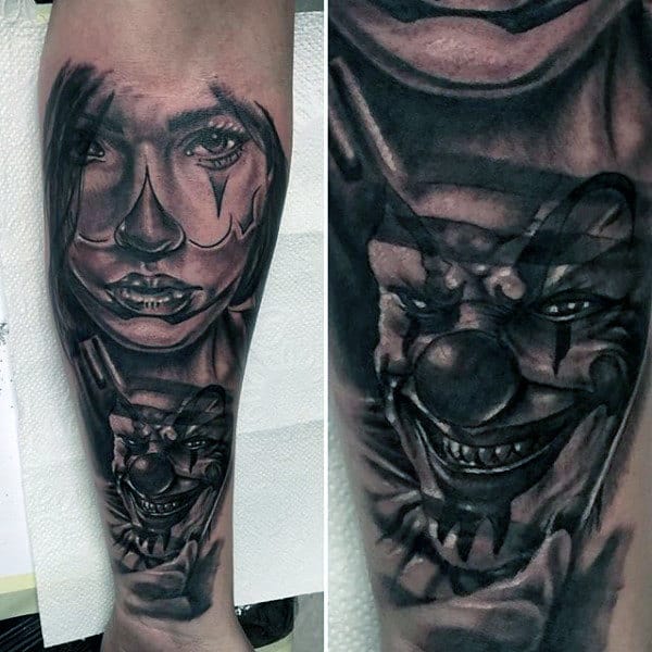 Cool Chicano Style Mens Clown Themed Inner Forearm Tattoos