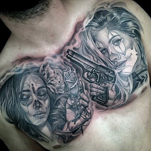 Cool Chicano Upper Chest Tattoos For Gentlemen