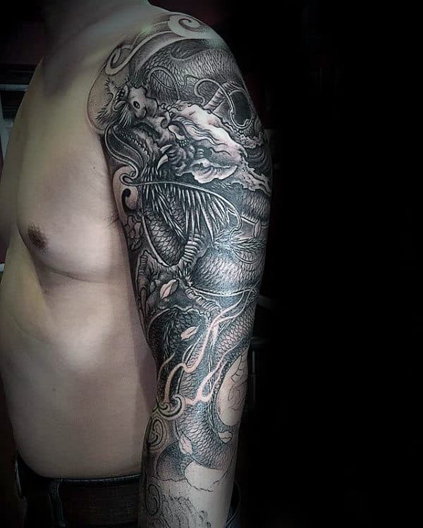 Cool Chinese Dragon Half Sleeve Tattoo On Man