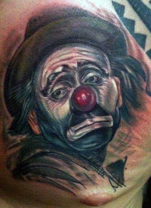 Cool Clown With Sad Face Male Upper Chest Tattoos