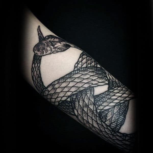 Cool Coiled Snake Ouroboros Male Forearm Tattoos