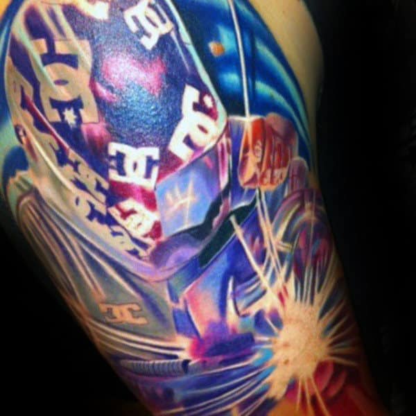 Cool Colorful Mens Welding Tattoo Half Sleeve