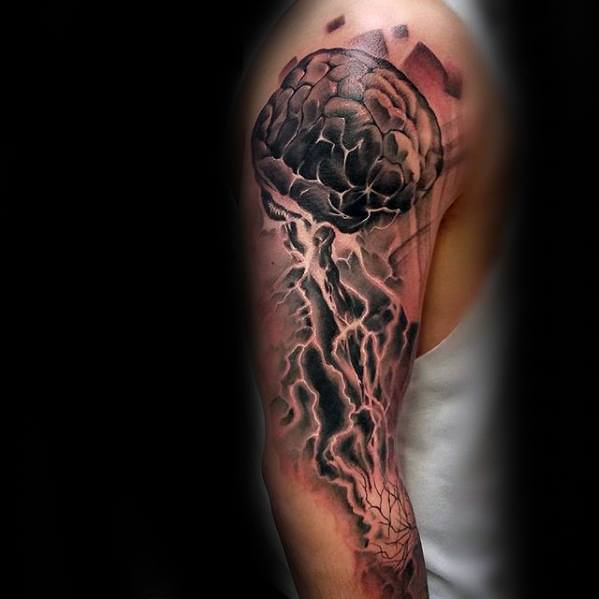 Cool Consciousness Electric Brain Arm Tattoo Design Ideas For Male