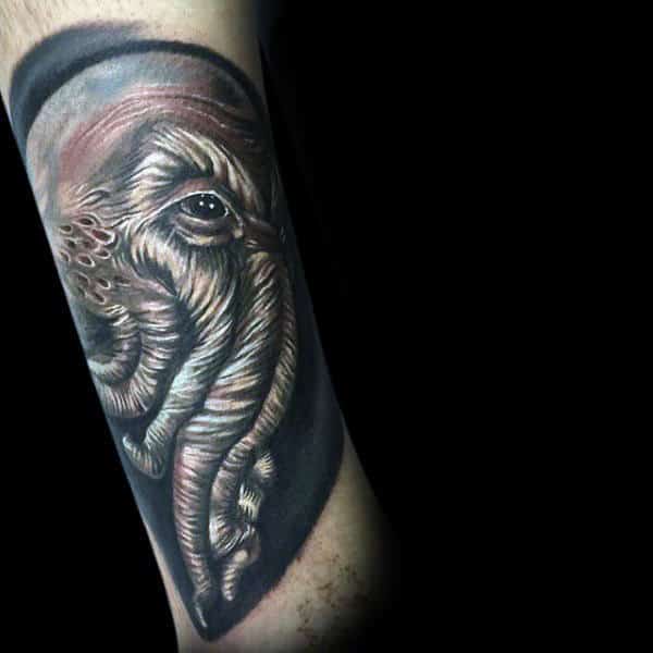 Cool Cthulhu Forearm Detailed Male Tattoo With White Ink Design