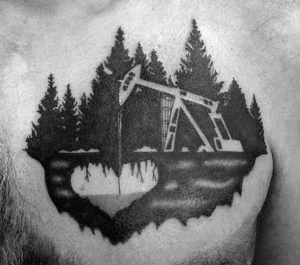Cool Dark Black Ink Oilfield Mens Upper Chest Tattoo Designs