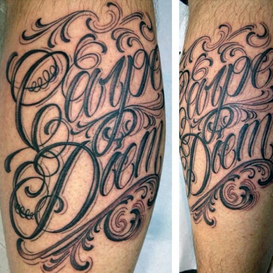 Cool Decorative Carpe Diem Leg Calf Guys Tattoos