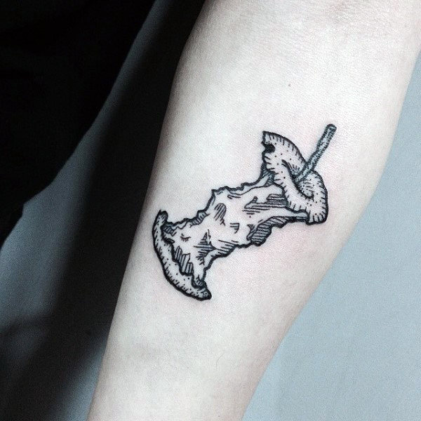 Cool Detailed Black Ink Guys Small Apple Inner Forearm Tattoos