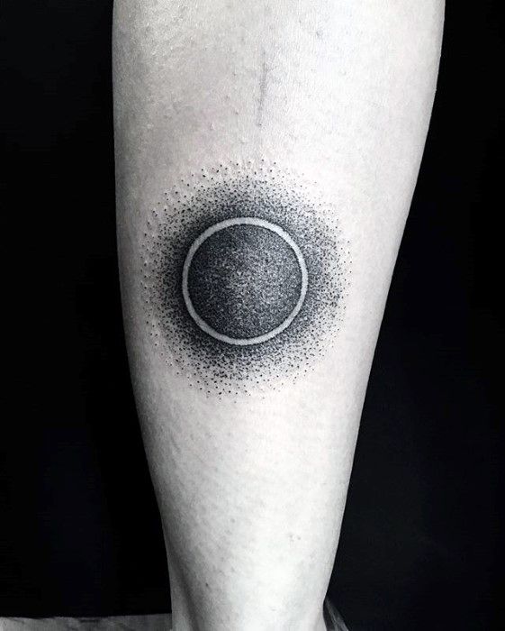 Cool Dotwork Negative Space Sun Small Manly Mens Leg Tattoo