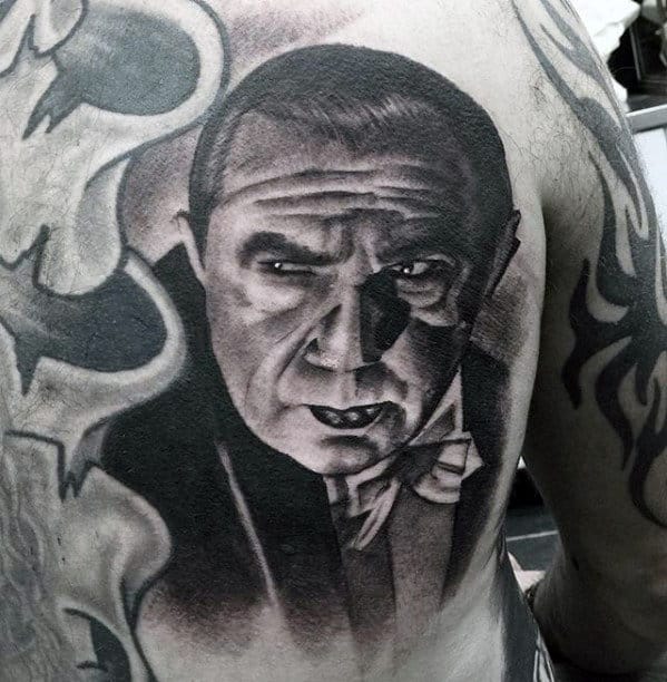 Cool Dracula Portrait Mens Realistic Shoulder Tattoos