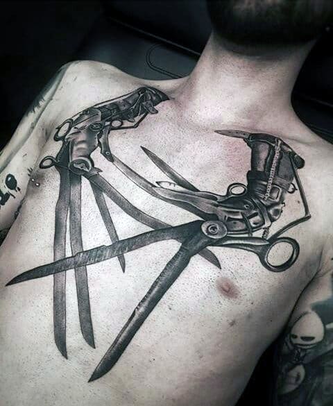 Cool Edward Scissor Hands Mens Badass Chest Tattoo