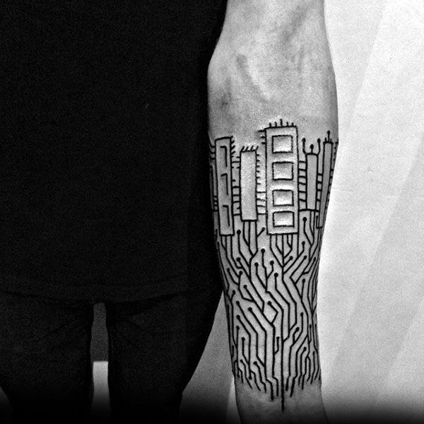 Cool Electronic Circuit Board Mens Inner Forearm Tattoo