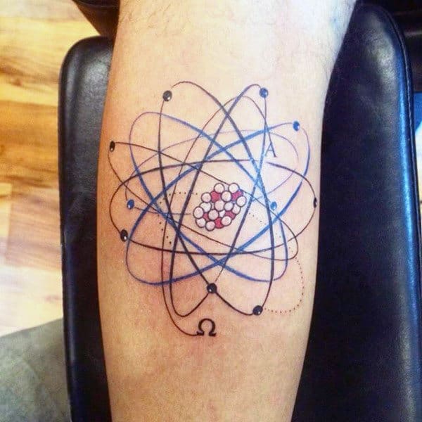 Cool Electrons Circling Around Nucleus Atom Mens Leg Tattoo
