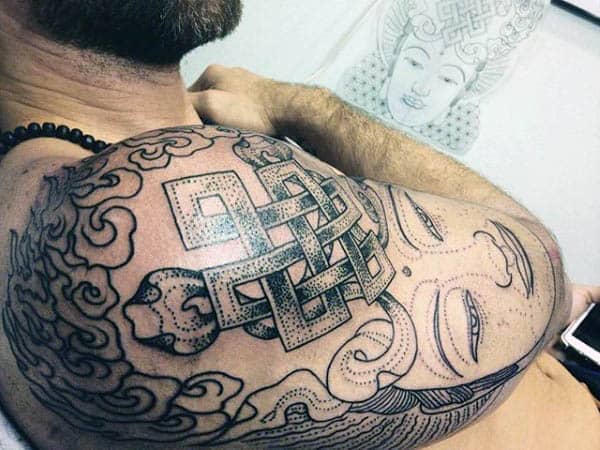 Cool Endless Knot Dotwork Mens Half Sleeve Tattoos