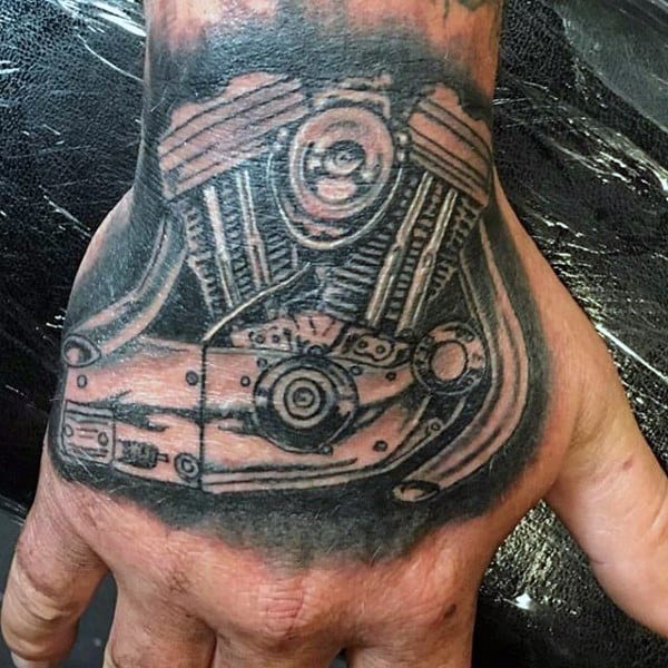 Cool Engine Hand Biker Tattoo Ideas On Men