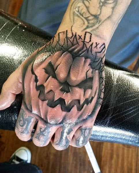 Cool Evil Hand Pumpkin Male Tattoo Ideas