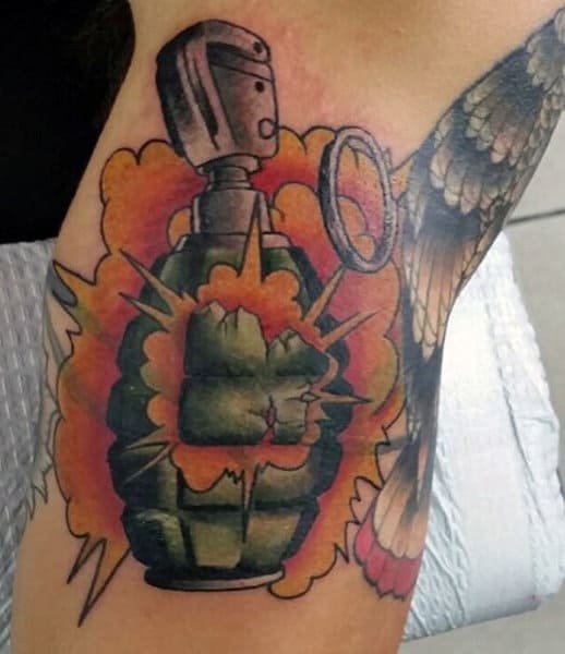 Cool Exploding Grenade Tattoo Design Inspiration For Men