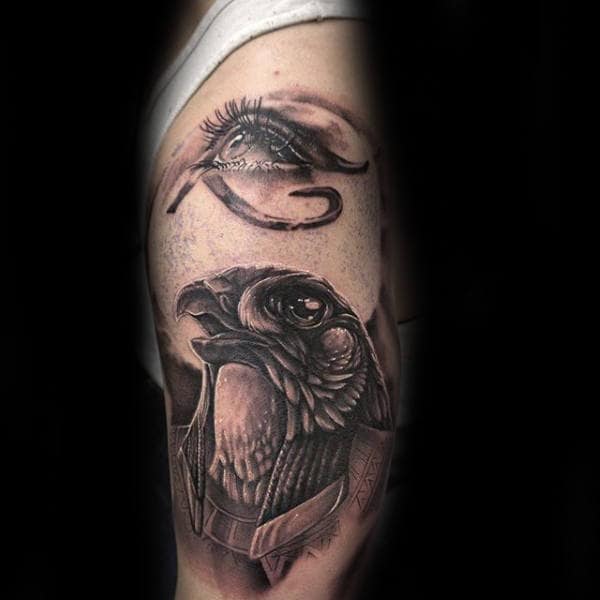 Cool Eye Of Horus Pyramid Bird Arm Tattoos For Men