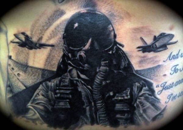 Cool Fighter Pilot Air Force Mens Back Tattoo Ideas