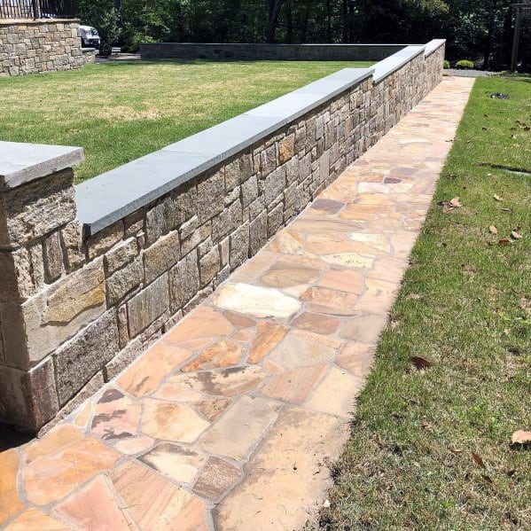 Cool Flagstone Walkway With Stone Retaining Wall