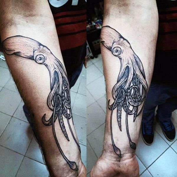Cool Floating Squid Tattoos On Men
