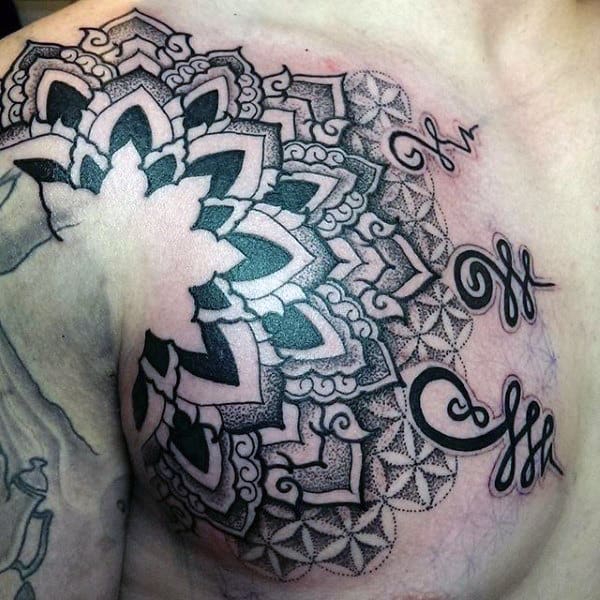Cool Flower Of Life Chest Tattoos For Guys
