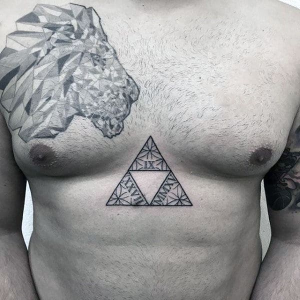 Cool Flower Of Life Geometric Mens Triforce Legend Of Zelda Chest Tattoos