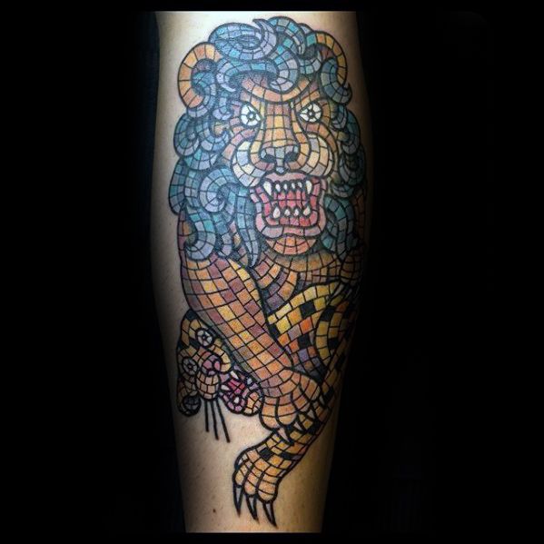 Cool Forearm Lion Mosaic Tattoo Design Ideas For Male