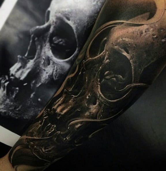 Cool Forearm Sleeve Mens 3d Detailed Skull Tattoo Designs