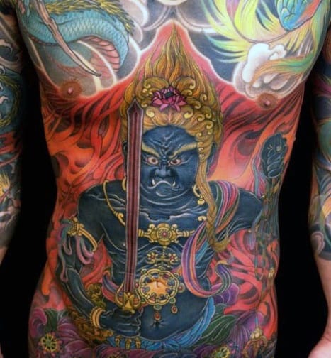 Cool Fudo Myoo Tattoo Design Ideas For Male Full Chest