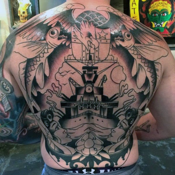 Cool Full Back Navy Tattoo Ideas For Guys