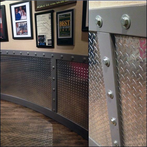 diamond plate steel garage wall framed photos 