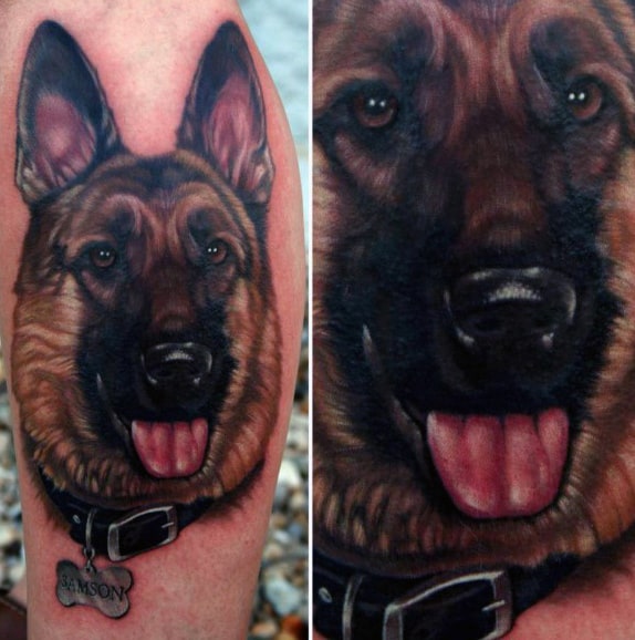 Cool German Shepherd Portrait Mens Arm Tattoo Designs