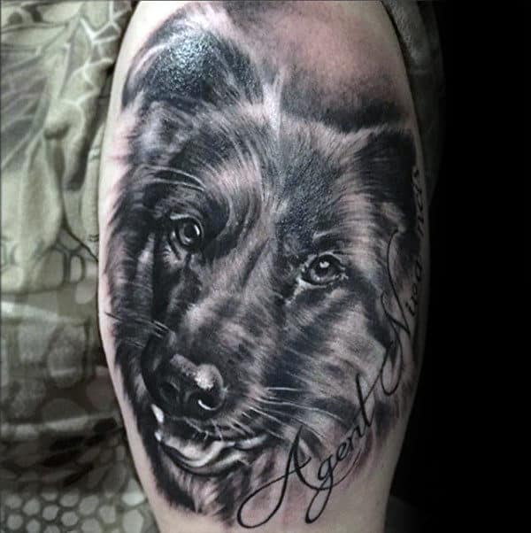 Cool German Shepherd Upper Arm Shaded Mens Tattoos