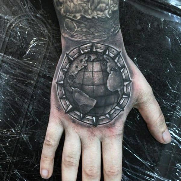 Cool Globe Hand Tattoo On Amel