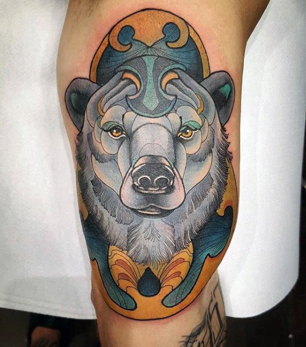 Cool Gold And Blue Polar Bear Mens Inner Arm Bicep Tattoos