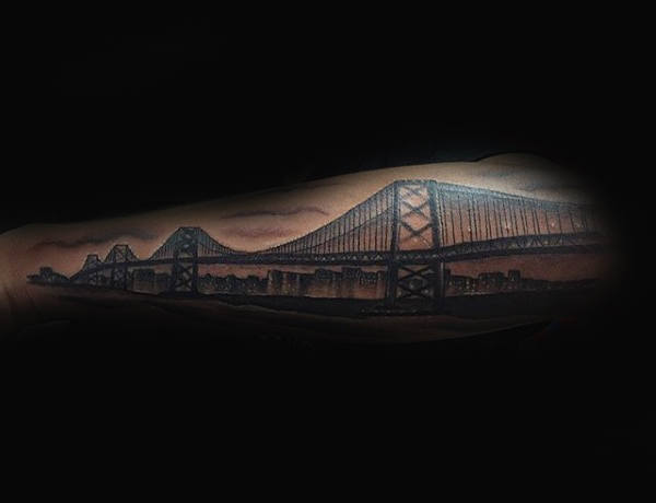 Cool Golden Gate Bridge Guys California Forearm Sleeve Tattoo
